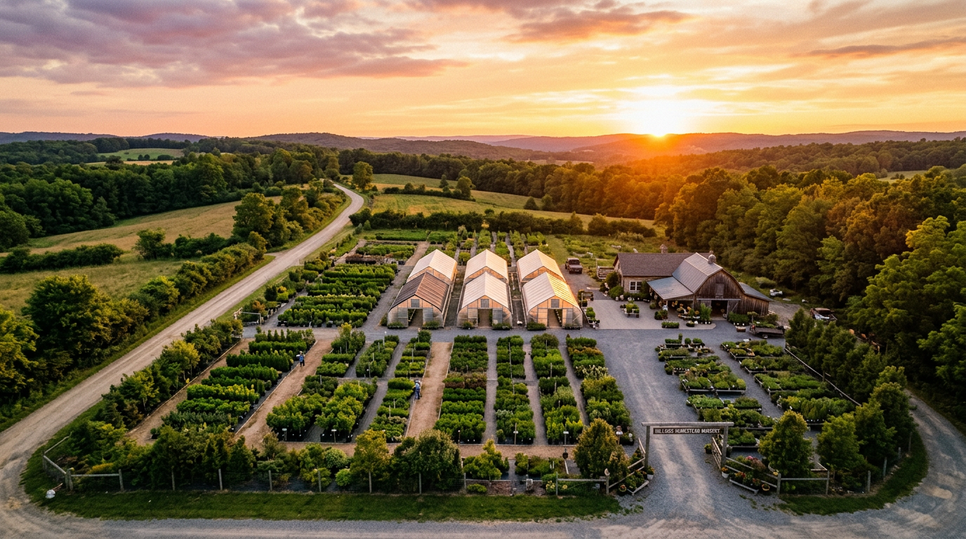 Sunset over plant nursery