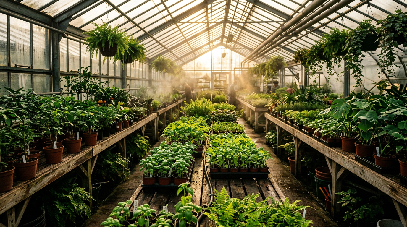 Greenhouse nursery atmosphere